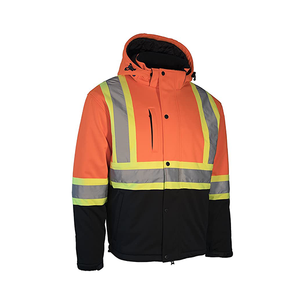 manteau d'hiver, manteau d'hiver softshell, manteau haute visibilite, manteau orange, manteau noir